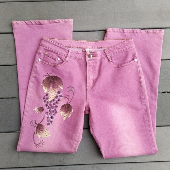 Denim - Purple/Pink Jeans with beaded grapes Size XL